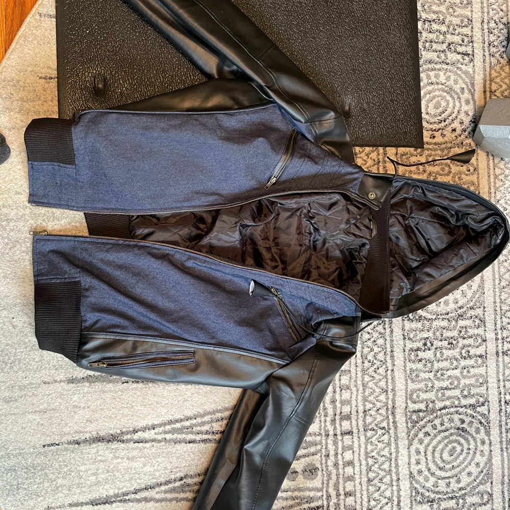 Mens leather and denim hoodie jacket size XL
